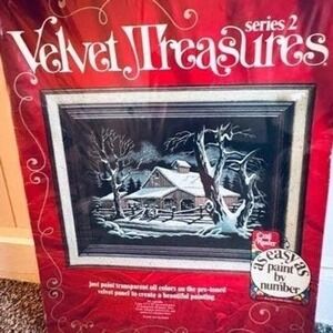 VTG 1976 Craft Master Velvet Treasures Paint by Number Quiet Winter Night 14410
